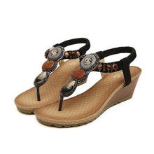 Load image into Gallery viewer, Bohemian Bead Clip Toe Elastic Wedge Heel Beach Flip Flops Sandals