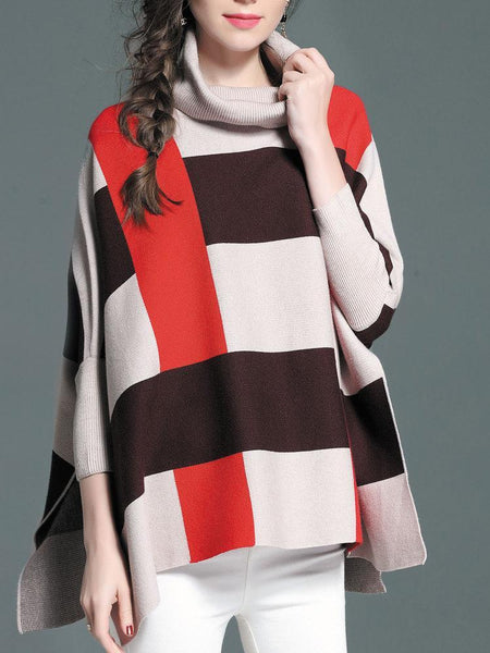 Casual Loose Plaid Turtleneck Women Sweaters