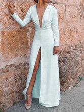 Load image into Gallery viewer, Solid Color V Neck Split-side Maxi Dress