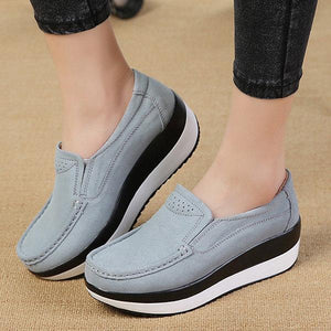 Large Size Rocker Sole Suede Slip On Casual Shoes