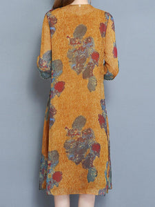 Vintage Chiffon Women Two Pieces Set Half Sleeve Print Dresses