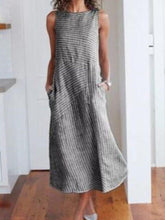 Load image into Gallery viewer, Cotton Striped Dress Round Neck Dress