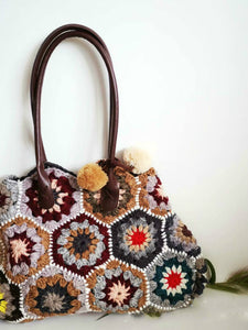 mosaic shoulder handbag hand-woven stitching contrast color limited edition
