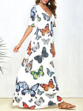 Load image into Gallery viewer, Print Butterfly Short Sleeve V-neck boho long Dress