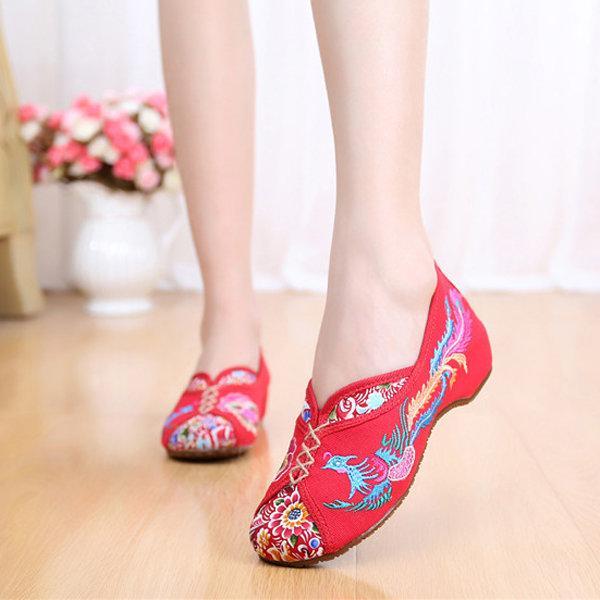 Phoenix Embroidered Old peking Vintage Flat Shoes