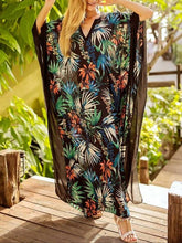 Load image into Gallery viewer, Tropical Floral Print Kaftans Batwing Sleeve V-neck Beach Caftans Dress