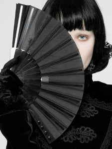 Punk Visual Kei Black Fabric Rivet Fan Unisex Hand Fans Gothic Perform Accessories Cosplay Photography Props