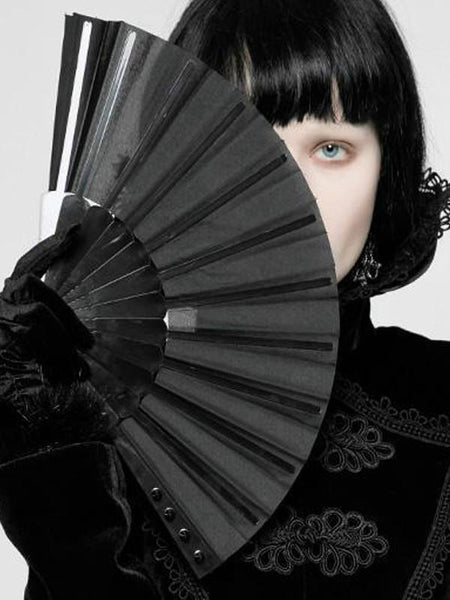 Punk Visual Kei Black Fabric Rivet Fan Unisex Hand Fans Gothic Perform Accessories Cosplay Photography Props