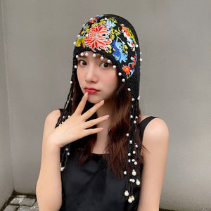 Ethnic style embroidered knitted hat Women's spring and summer versatile ear protection hat