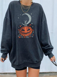 Loose Casual Printed Pumpkin Halloween Printed Long-sleeved Sweatshirt