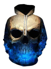 Load image into Gallery viewer, Autumn and winter new 3D Blu-ray skull print men&#39;s sweater fashion hooded long-sleeved European style pullover sweater