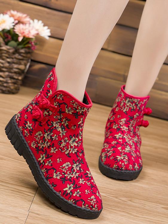 Winter new plus velvet warm women's cotton shoes high waist non-slip wear-resistant waterproof national wind snow boots