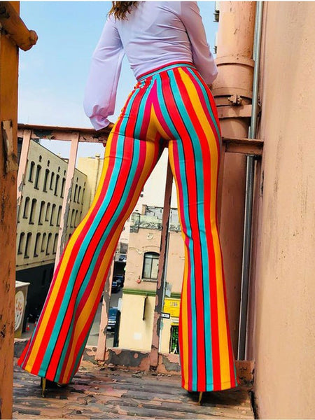 Sexy Striped Casual Long Pants Flared Trousers