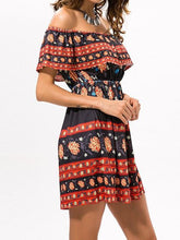 Load image into Gallery viewer, Off shoulder Tribal Floral Summer High Waist Beach Sexy Mini Dress