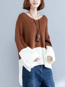 Casual V-Neck Stitching Color Sweaters For Women