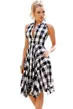 Load image into Gallery viewer, Black White Gray Checks Flared Shirtdress