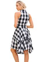 Load image into Gallery viewer, Black White Gray Checks Flared Shirtdress
