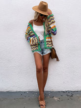 Load image into Gallery viewer, Striped sweater women loose plus size rainbow knit sweater button cardigan