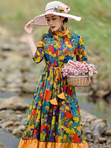 Spring and Autumn Seaside Vacation Loose Waist  Dress