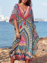 Load image into Gallery viewer, Women Retro Print Beach Cover Up Long Kaftan Dress Sun Protection Beachwear