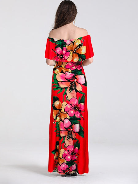 Explosions A Word Collar Wrapped Chest Women's Shoulder-length Printed Dress