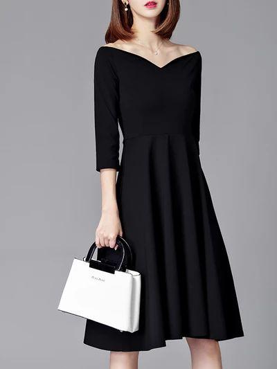 Temperament Socialite Little Breeze Dress Hepburn Little Black Skirt A Word Collar Bottom Skirt