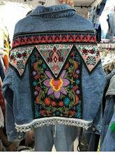 Load image into Gallery viewer, Heavy Industry Embroidery National Style Retro Old Loose Lapel Holiday Long Sleeve Denim Coat