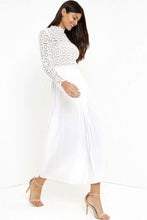 Load image into Gallery viewer, White Lace Splice Long Sleeve Maxi Dress