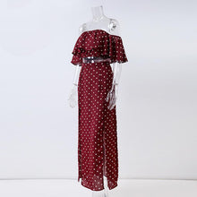 Load image into Gallery viewer, Vintage Dot Off Shoulder Red Split Dress