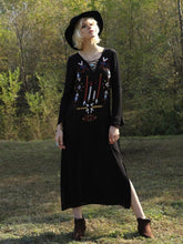 Load image into Gallery viewer, Bohemia Embroidery Long Sleeve Side Split Maxi Dress
