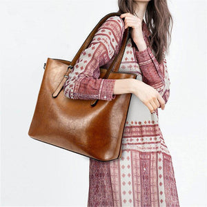 Vintage Oil PU Leather Tote Handbag Shoulder Bag Capacity Big Shopping Tote Crossbody Bags For Women