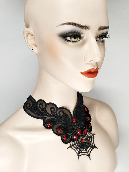 Vintage Style Necklace Female Neck with Lace Necklace Cobweb Halloween Costume Accessories