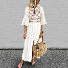 Load image into Gallery viewer, Boho Floral Printed V Neck Ruffle Sleeve Split Plus Size Maxi Dress