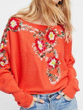 Load image into Gallery viewer, Bohemian national style crew neck flower embroidery thread loose sweater coat