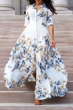 Load image into Gallery viewer, Leaf Print Bohemian Casual Long Sleeve Big hem Maxi Dress