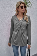 Load image into Gallery viewer, Solid Color V-neck Twisted Long-sleeved T-shirt Spot