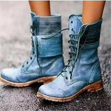 Load image into Gallery viewer, Winter Fashion Round Head Low Heel Cross Strap Women&#39;s Martin Boots