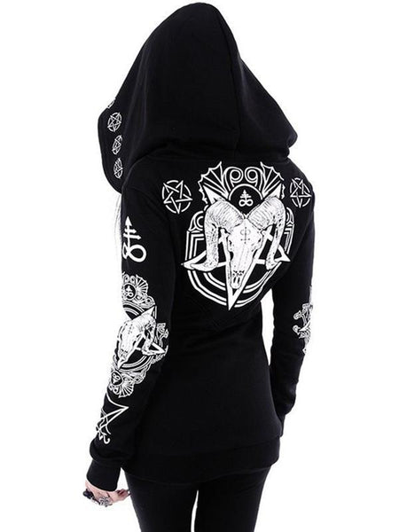 Women Plus Size Coat Punk Gothic Print Hooded Hipster Goth Dark Hoodies