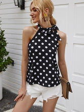 Load image into Gallery viewer, Women Summer Elegant Tie Bow Casual Black Polka-dot Tank Tops