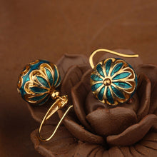 Load image into Gallery viewer, Ethnic Sky Blue Cloisonne Earrings Vintage Flower Round Drop Earrings for Women and Girl Jewelry