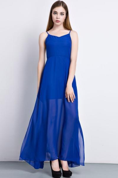 Intellectuality High Waist Strap Chiffon Maxi Dress