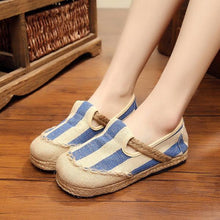 Load image into Gallery viewer, Stripe Pattern Flax Breathable Retro Flat Slip On Women Shoes