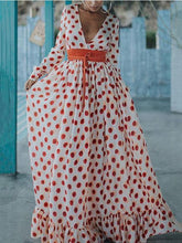 Load image into Gallery viewer, Fashion Polka-dot V-Neck Long Sleeves Maxi Dress