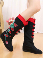 Load image into Gallery viewer, New autumn and winter beef tendon bottom national wind single boots embroidered inside increased women&#39;s boots in high boots cotton boots