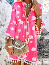 Load image into Gallery viewer, Summer New Style Printed Daisy Ruffled Fringed V-neck Dress