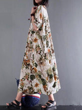 Load image into Gallery viewer, Cotton and Hemp Printing Medium and Long Middle Sleeve Side Sewn Pocket Dress