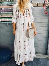 Load image into Gallery viewer, Bohemian printed stitching long skirt fashionable pull-rope tied Long Sleeve Dress