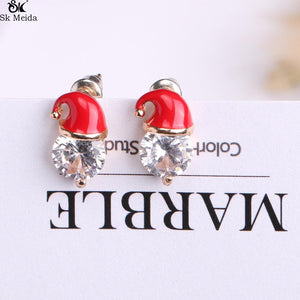 Christmas Earrings Inlaid with Zircon Christmas Party Santa Claus Studs