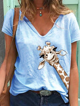 Load image into Gallery viewer, Women Simple Animal Printed V Neck Short Sleeve Tops