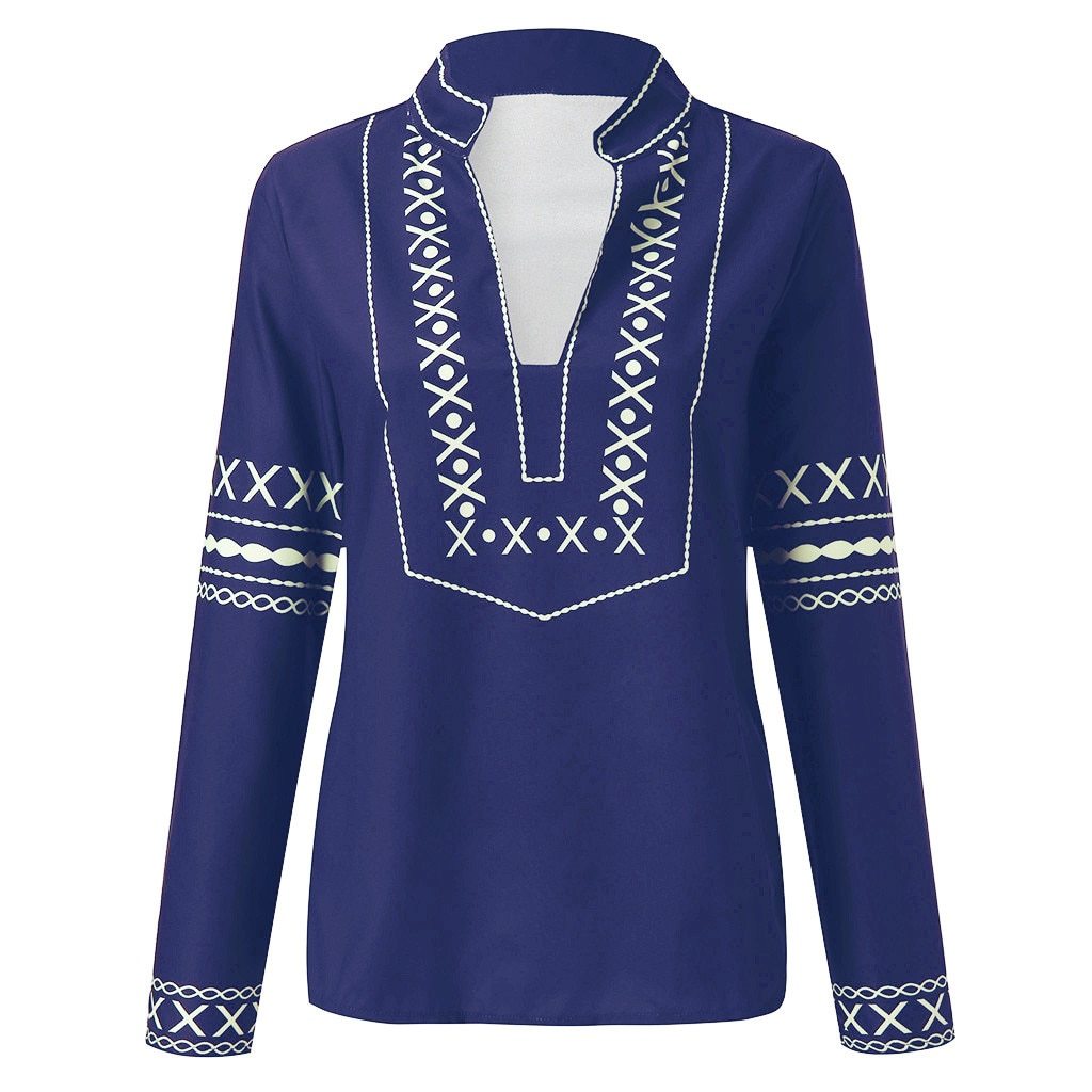 ladies tops and blouses  Vintage Women's Loose Long Sleeve National Style Print Tops Blouse